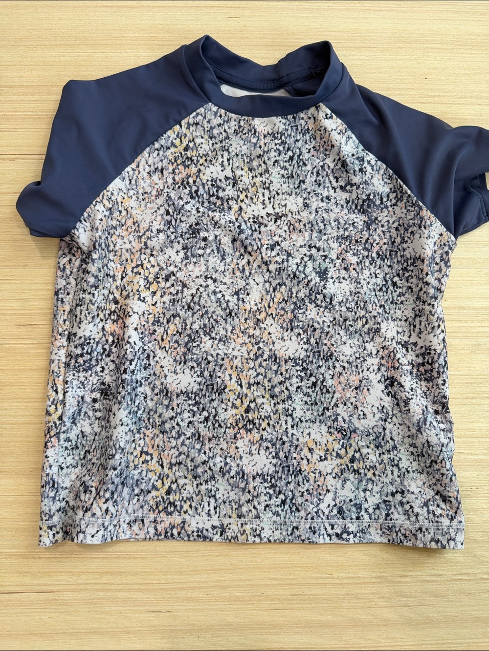 Athleta Girl Short-Sleeve Rash Guard Top in Blue-Gray and Multi Print